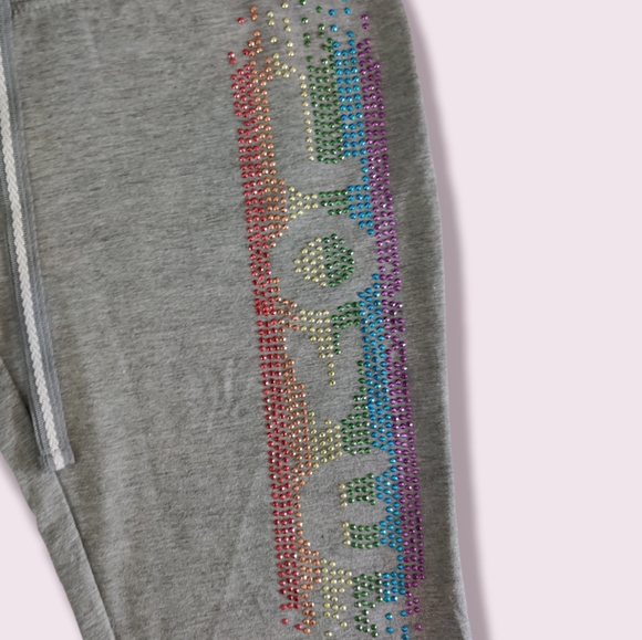 LAVC Womens Grey Drawstring Yoga Pants with Rainbow LOVE Design Size Large - Picture 7 of 14